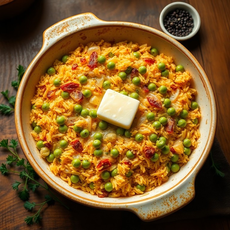 Запечённый рис с пряным горохом