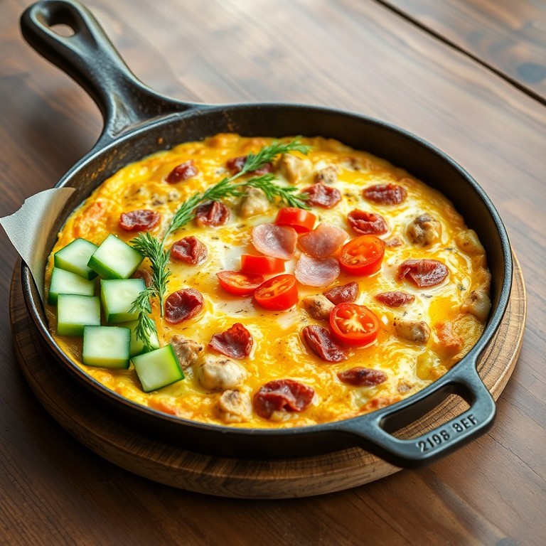 Фриттата с курицей, сыром и овощами