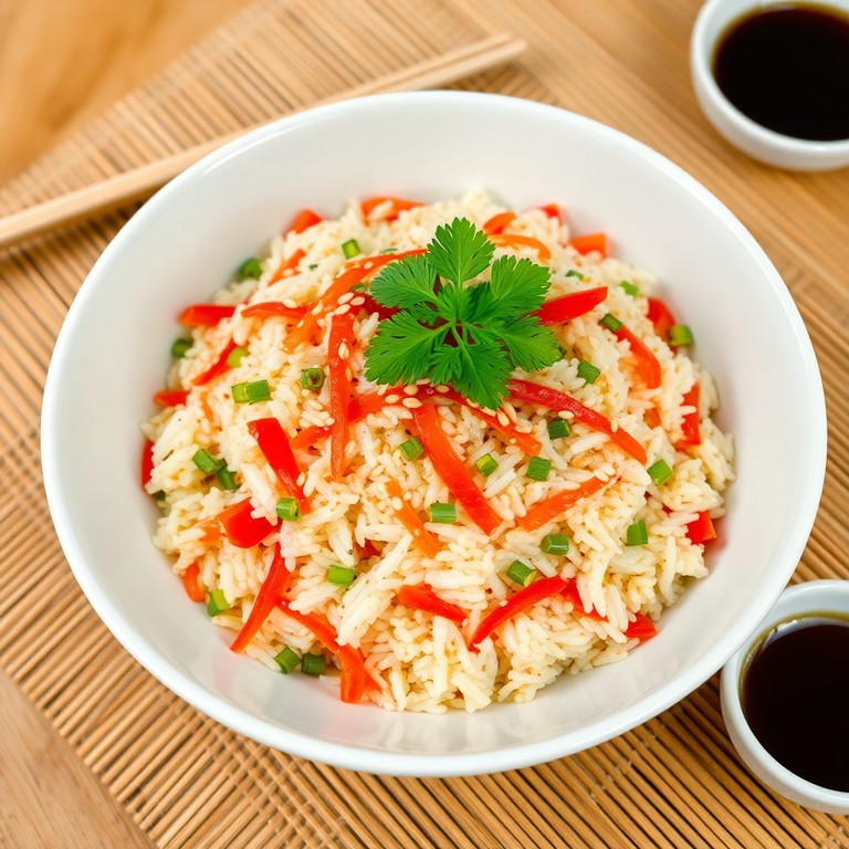 Asiatischer Reis-Salat mit Sesam und Frühlingszwiebeln