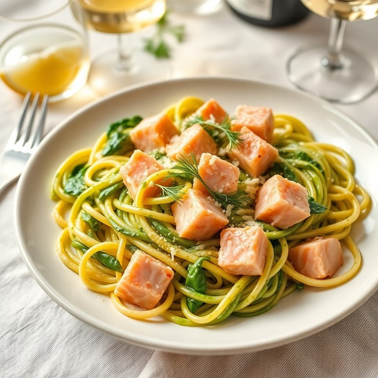 Lachs-Pasta mit cremiger Spinatsauce