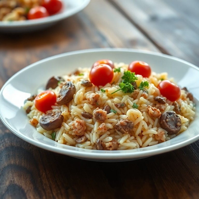 Riz crémeux à la viande et aux champignons