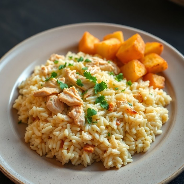 Arroz de Galinha Cremoso com Batatas Douradas