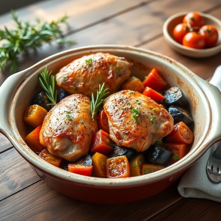 Pollo al horno con verduras mediterráneas