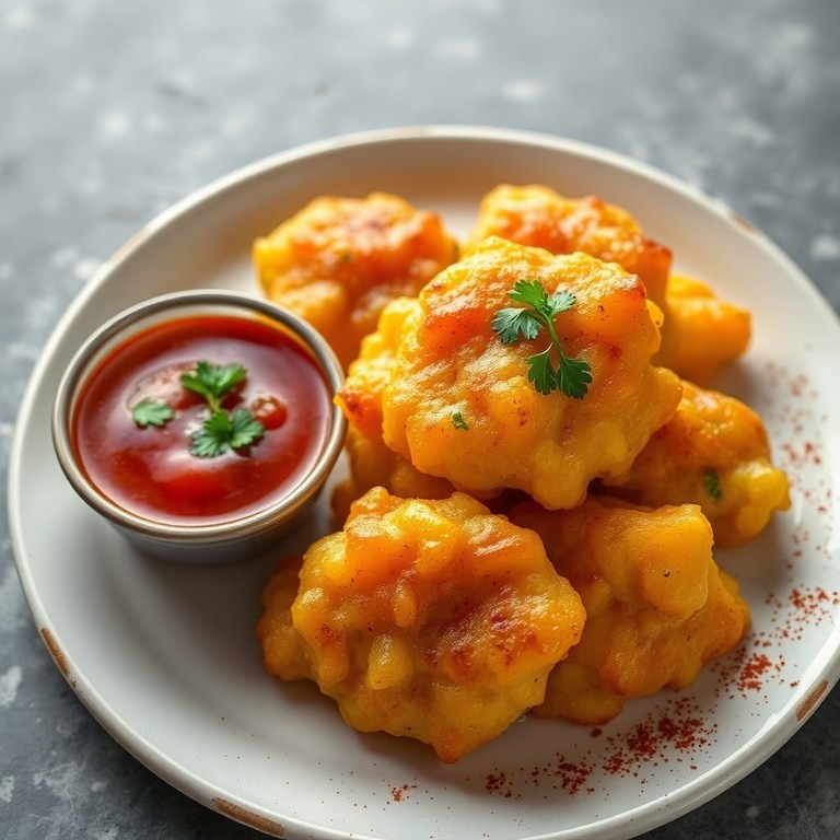 Tempurá de Arroz e Queijo com Chimichurri e Molho de Tomate
