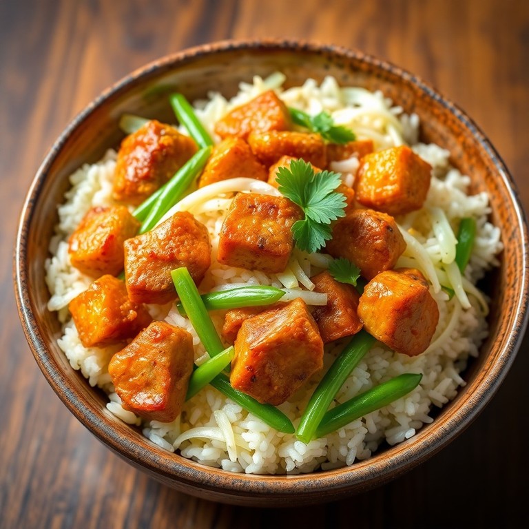 Salade Chaude de Riz, Porc Épicé et Haricots Croquants