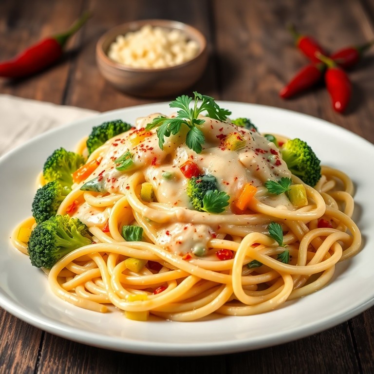 Vegetable Alfredo with a Kick