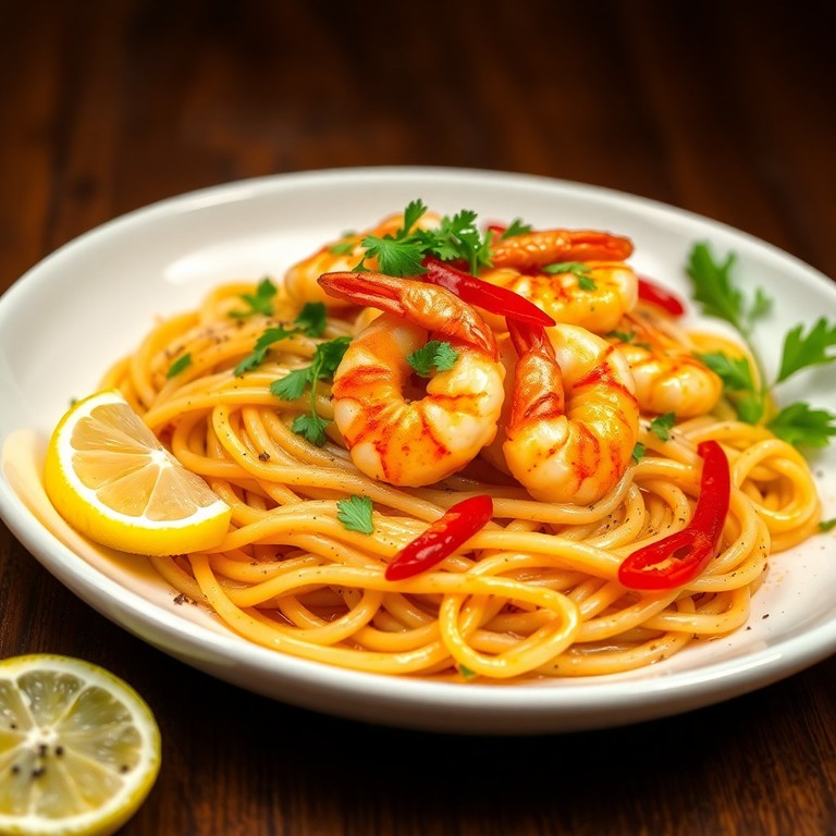 Garnelen-Pasta aus der Pfanne mit Chili und Knoblauch