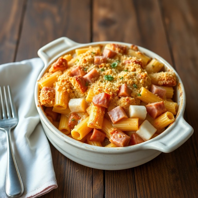 Gratin de Pâtes au Jambon, Mozzarella et Chapelure