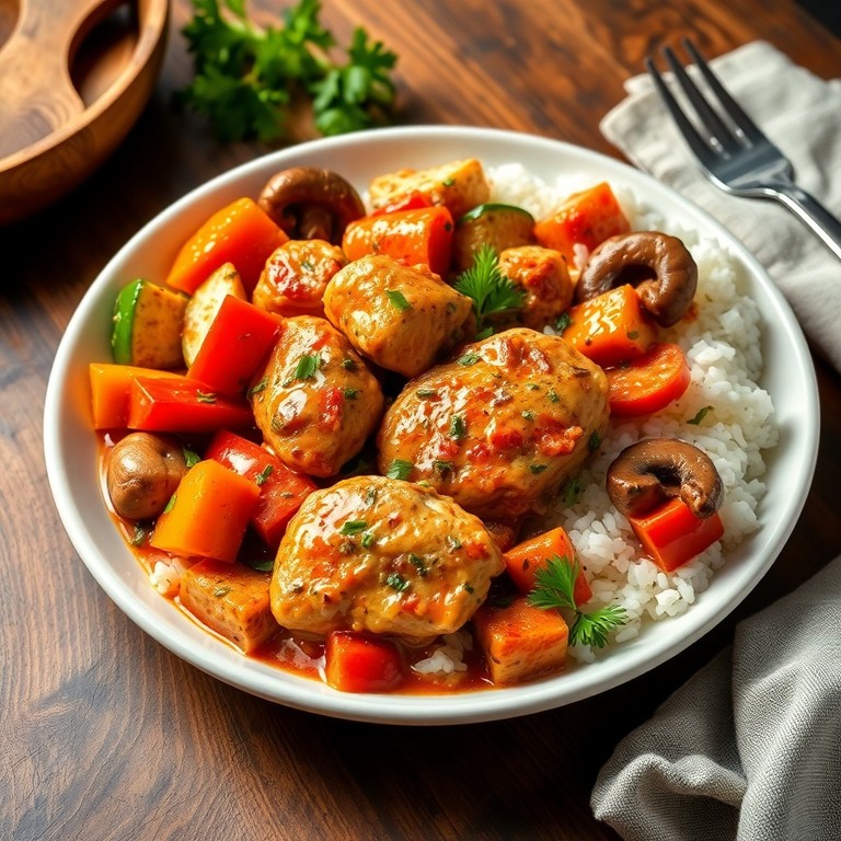 Hähnchen-Gemüsepfanne mit cremiger Soße