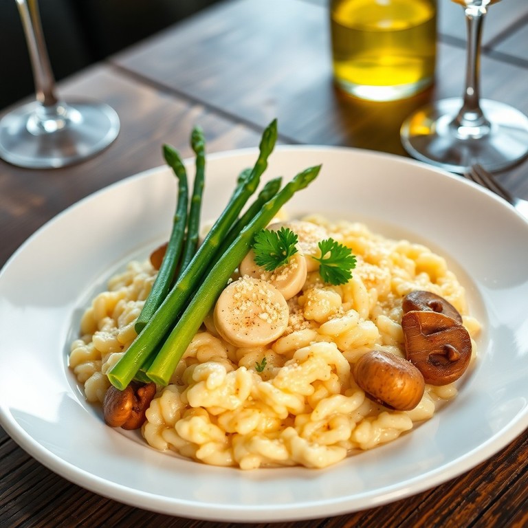 Risotto de Espárragos y Champiñones con Aceite de Trufa