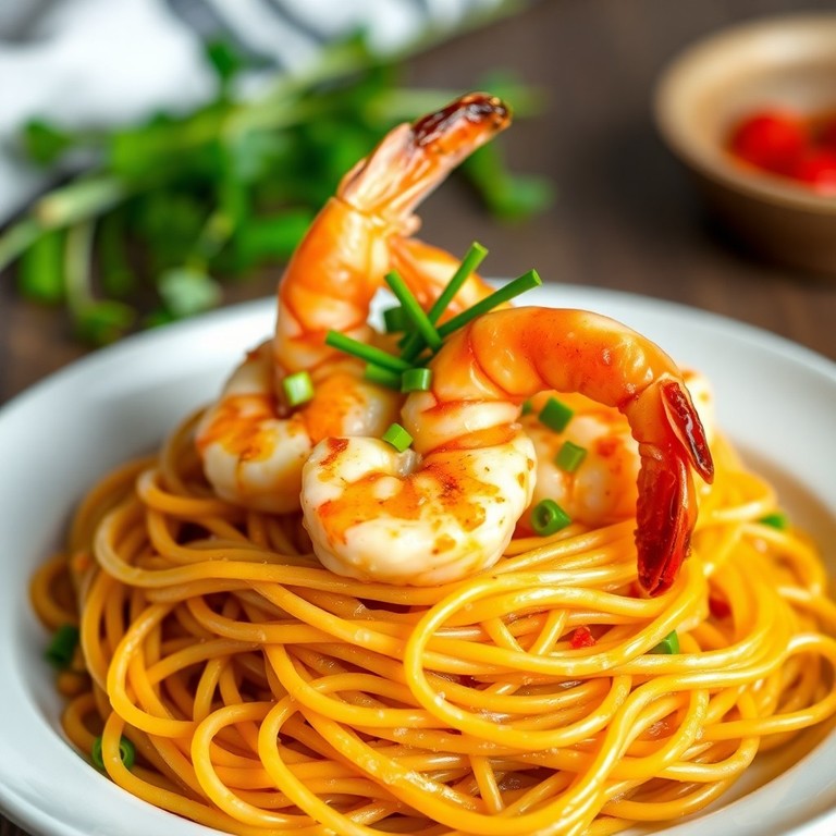 Achtarmige Chili-Garnelen mit Vollkorn-Spaghetti