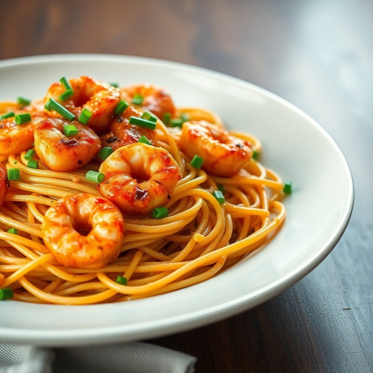 Achtarmige Chili-Garnelen mit Vollkorn-Spaghetti – Garnelen separat gekocht