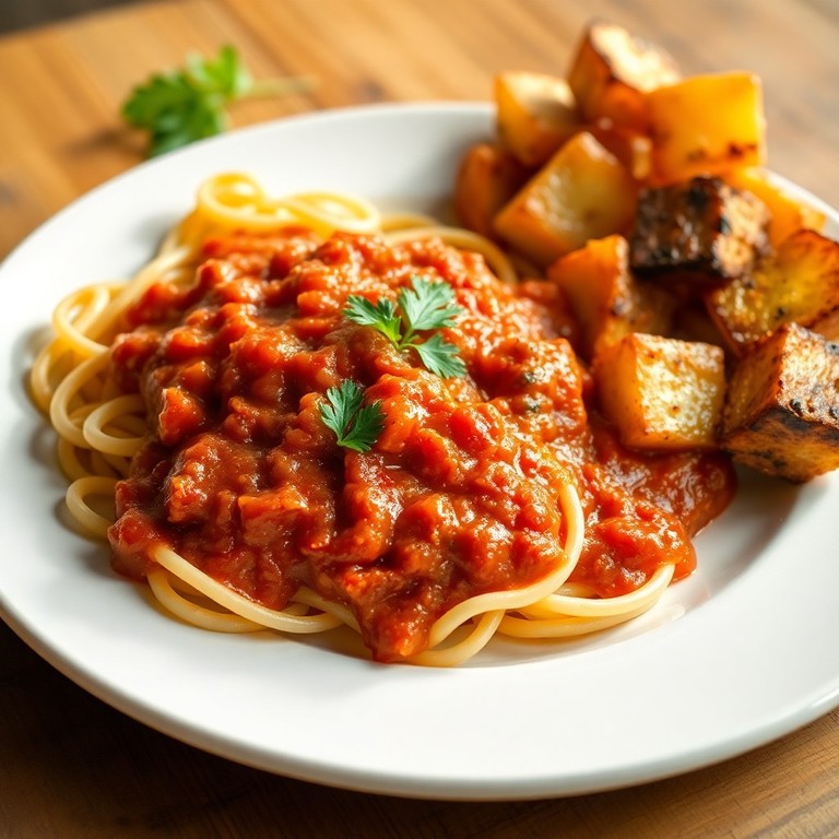 Macarrão ao Molho de Tomate com Batatas Assadas
