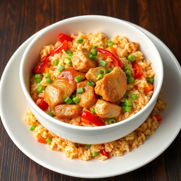 Arroz frito estilo asiático con pollo y verduras
