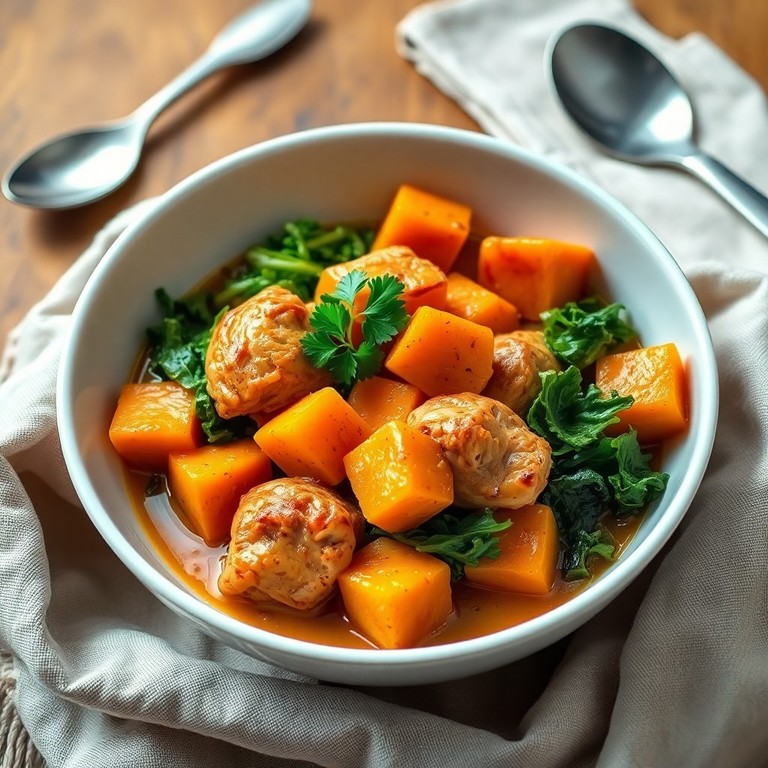 Refogado de Frango com Abóbora, Cebola e Couve