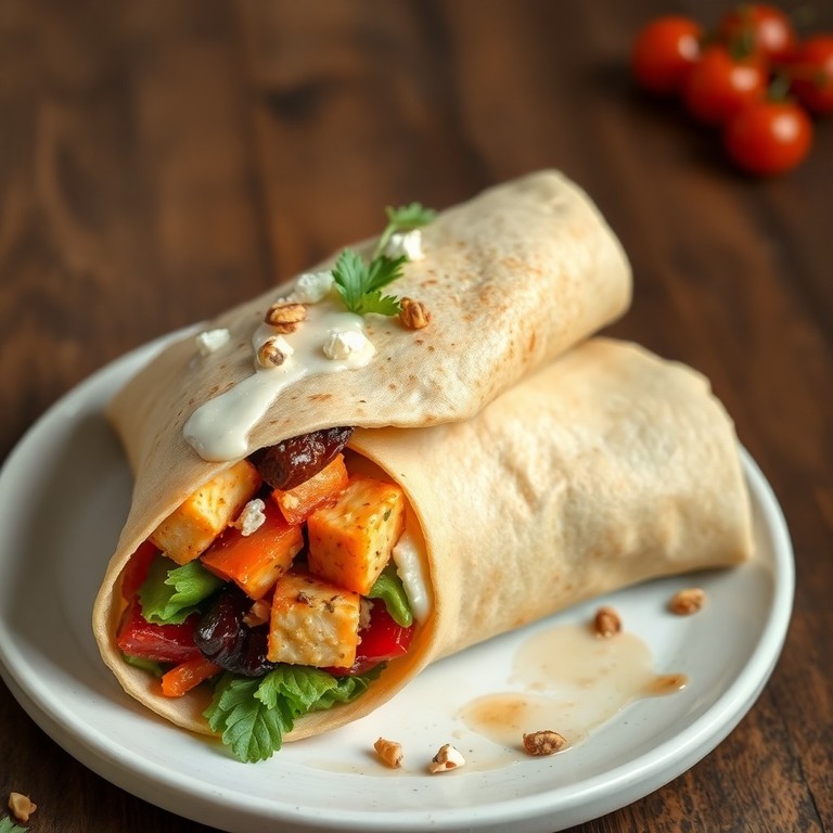 Vegetarischer Wrap mit geräuchertem Tofu und Trüffelsoße