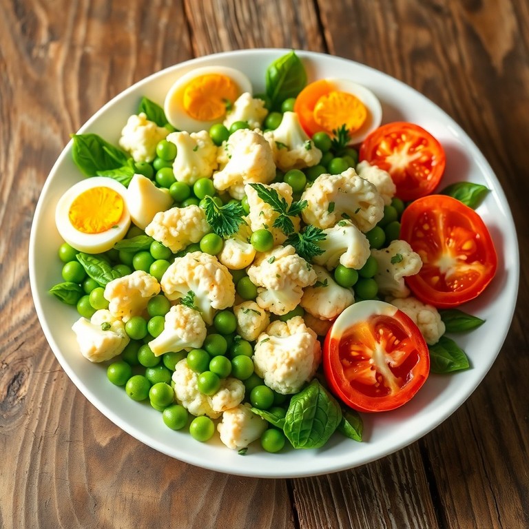 Овощной салат с яйцами и зелёным горошком