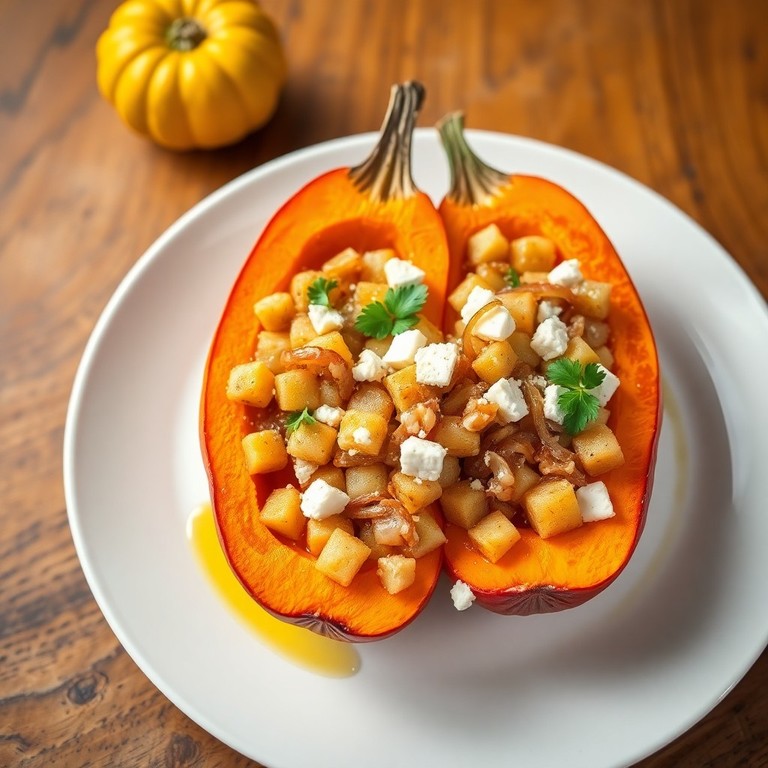 Gefüllte Kürbis-Schiffchen mit Kartoffeln und Feta