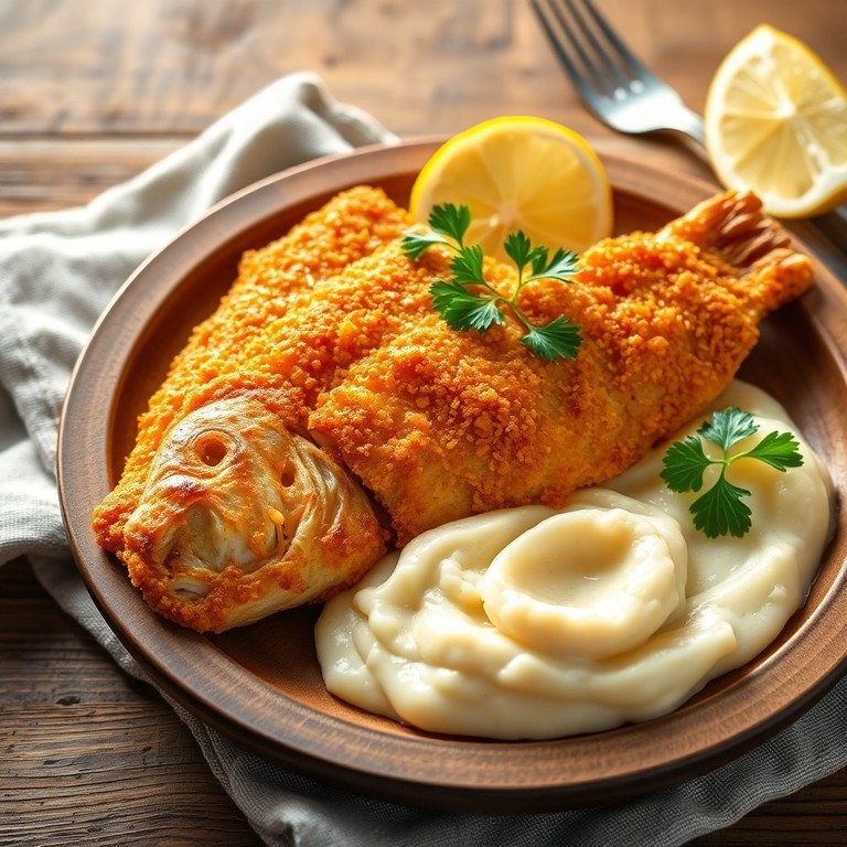 Карась в панировке с картофельным пюре