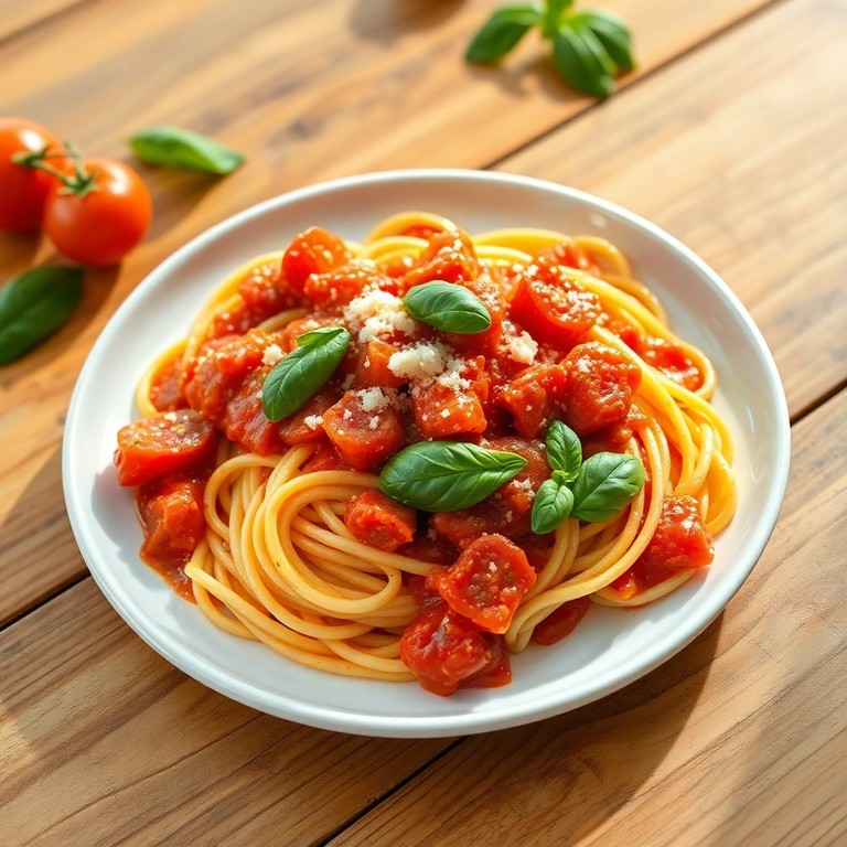 Espaguetis con Salsa de Tomate y Albahaca Fresca