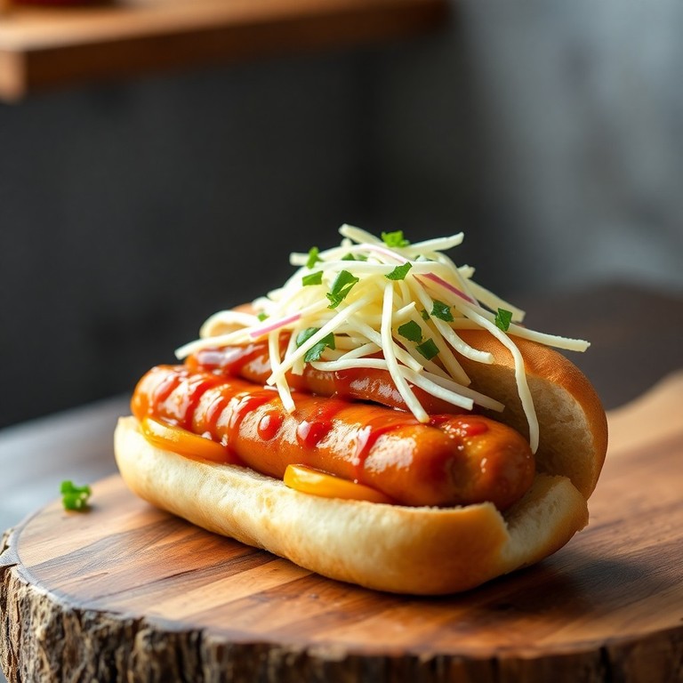 Sanduíche de Linguiça Grelhada com Molho Shoyu e Repolho Crocante