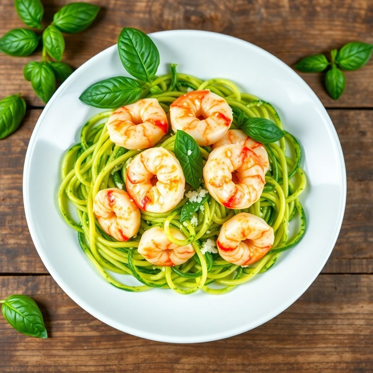 Zucchini Noodles with Pesto and Shrimp