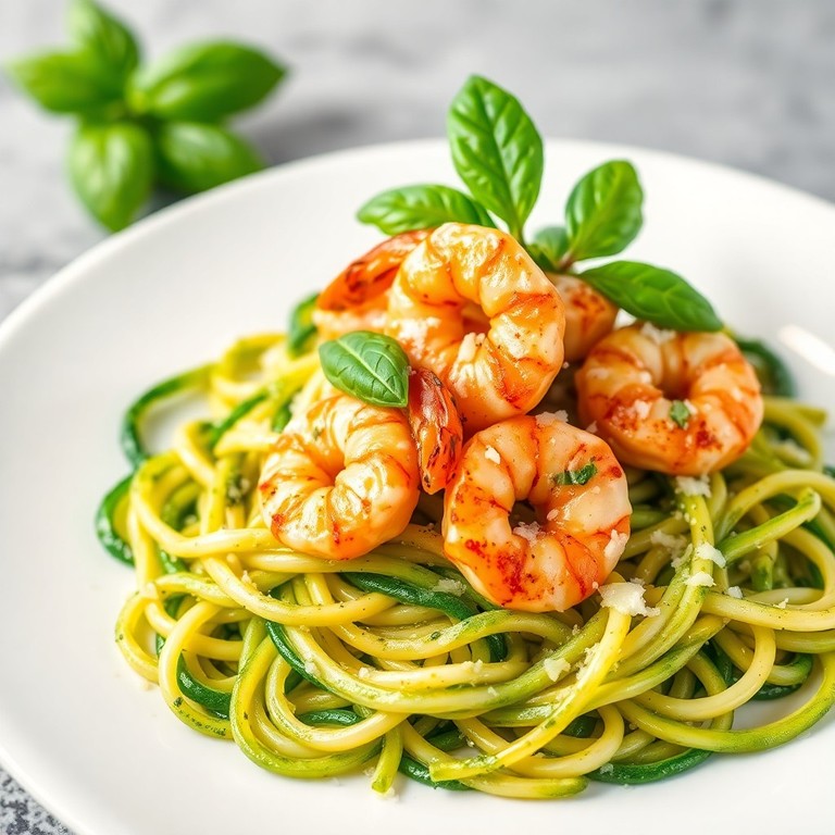 Zucchini Noodles with Store-Bought Pesto and Shrimp