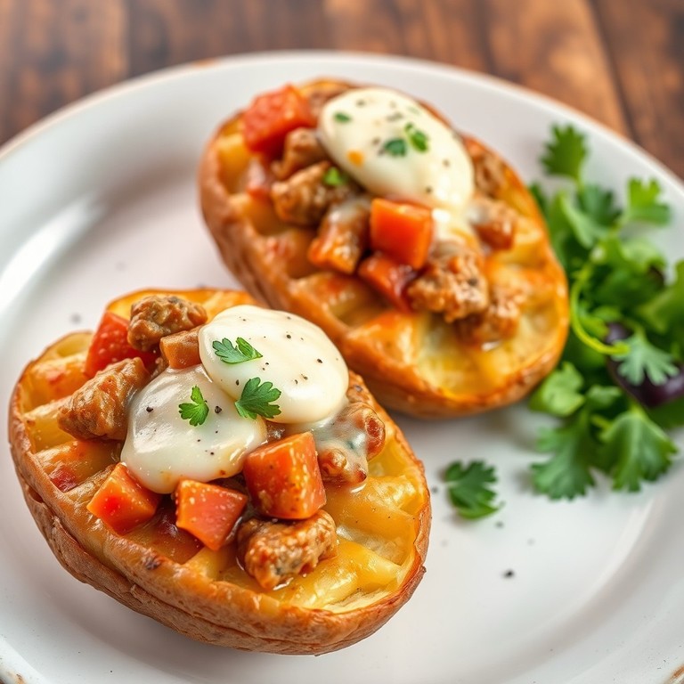 Papas rellenas de salchicha y queso en freidora de aire
