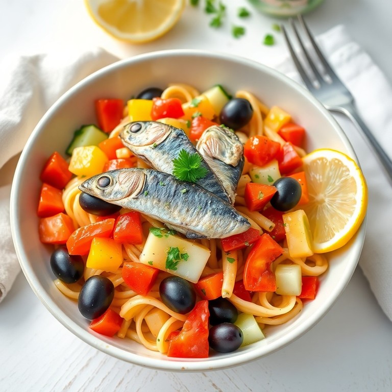 Salade méditerranéenne de pâtes aux sardines et légumes croquants