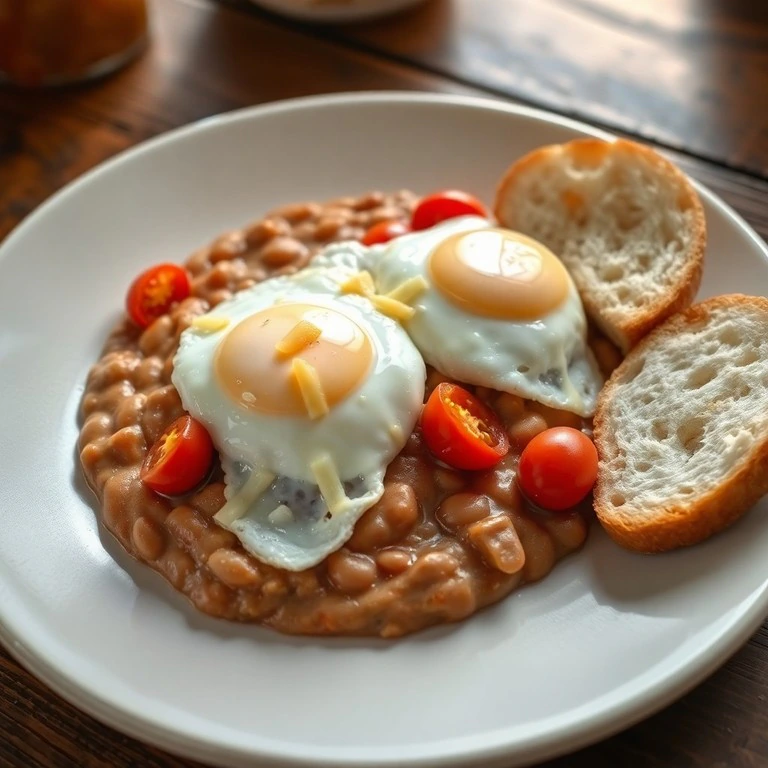 Huevos Estrellados con Frijoles y Queso Monterrey Jack