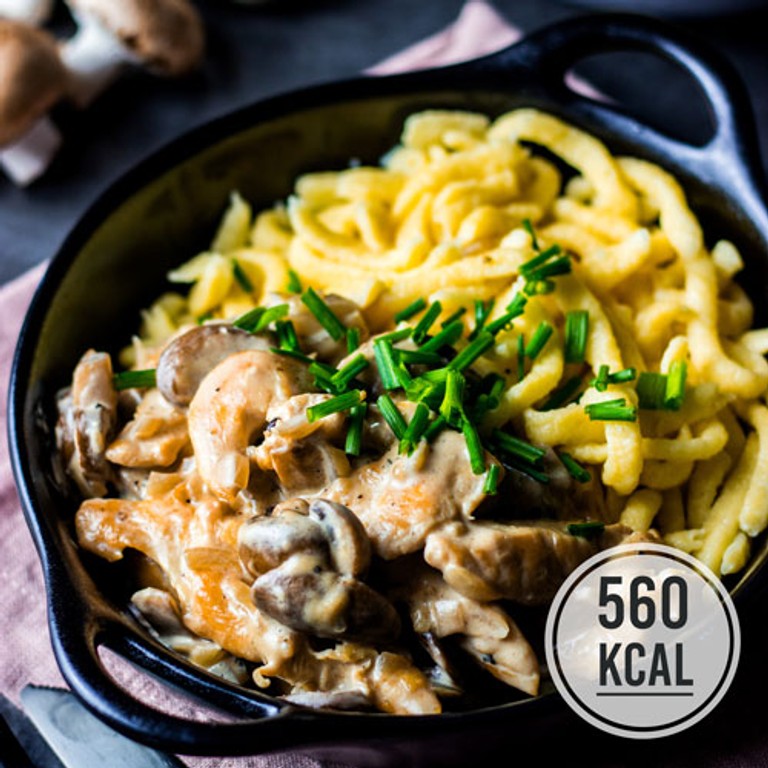 Einfaches Hähnchen-Geschnetzeltes mit Spätzle (ohne Sahne)