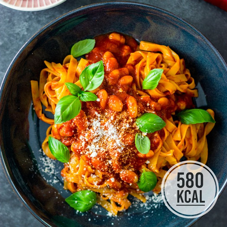 Pasta mit weißen Bohnen und gerösteter Paprikasauce (viel Eiweiss und einfach gemacht)