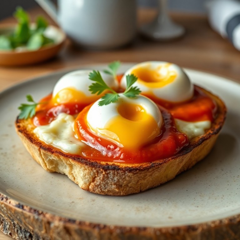 Tartine chaude aux œufs, harissa et fromage fondu