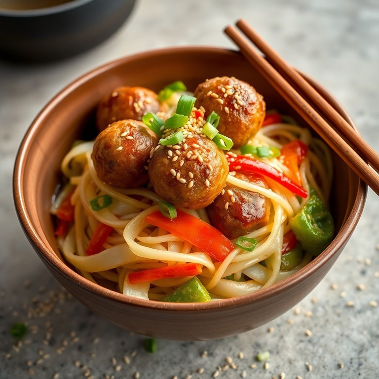 Sauté de Repolho com Almôndegas de Feijão e Macarrão ao Estilo Asiático