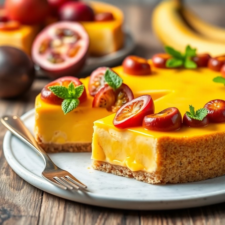 Laktosefreier Maracuja-Cheesecake auf Biskuitboden