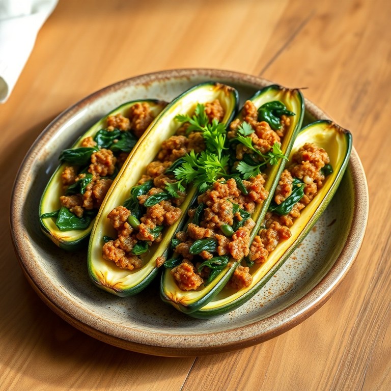 Gefüllte Zucchini mit Mangold und veganem Hack