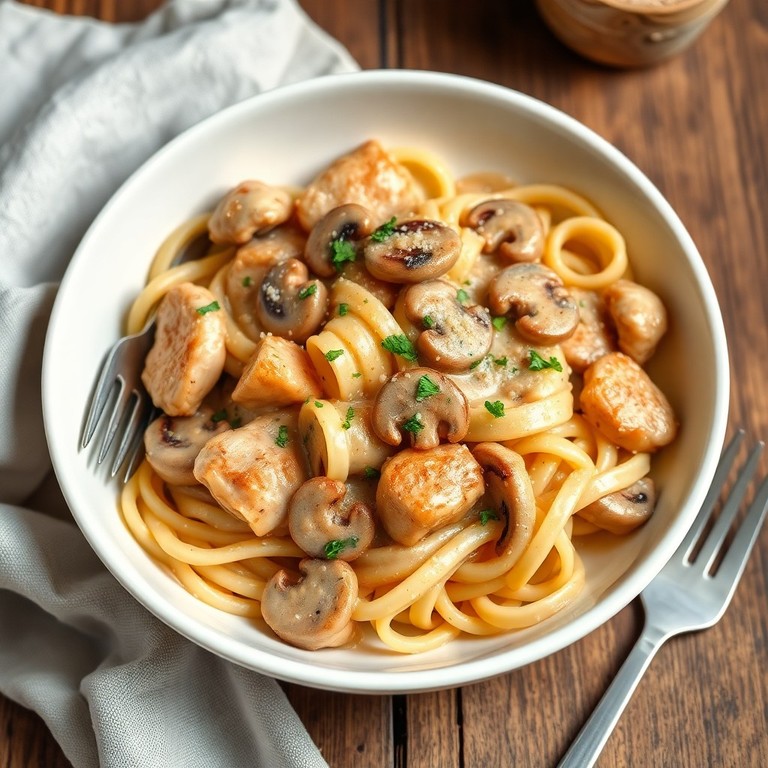 Romige champignon-pasta met kip