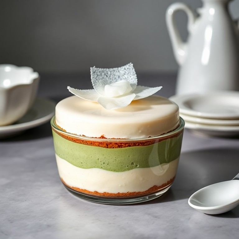 Postre Frío de Matcha y Chocolate Blanco con Gelatina de Coco