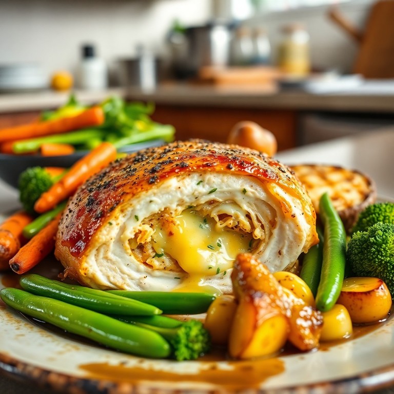 Peito de Frango Recheado ao Molho de Limão com Legumes Grelhados
