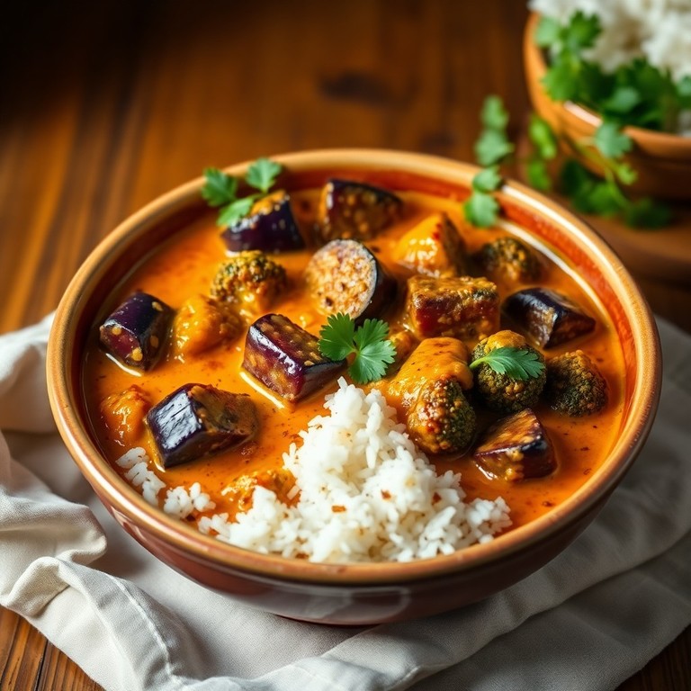 Curry de berenjena y brócoli