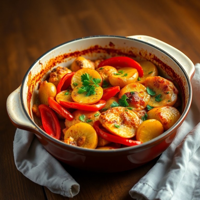 Aardappel en paprika ovenschotel met kip
