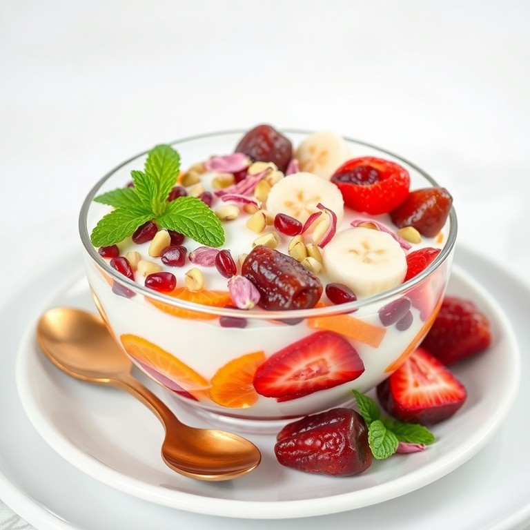 Fruchtige Quarkcreme mit Datteln und Rosenwasser