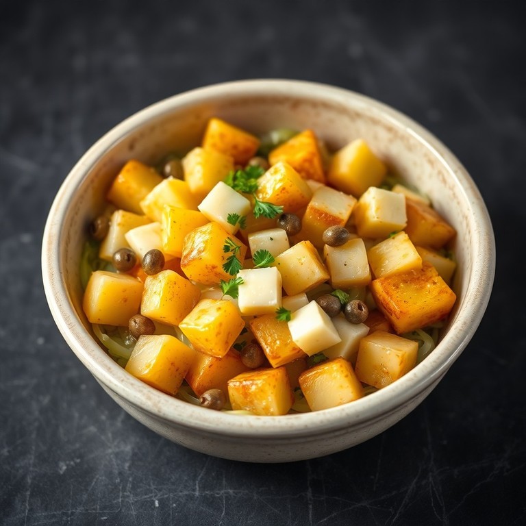 Salade tiède de chou patate, comté et câpres