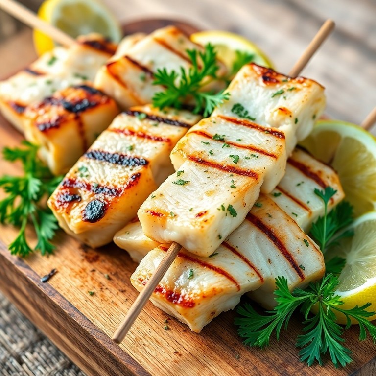 Gegrillte Fischspieße mit Kräutern