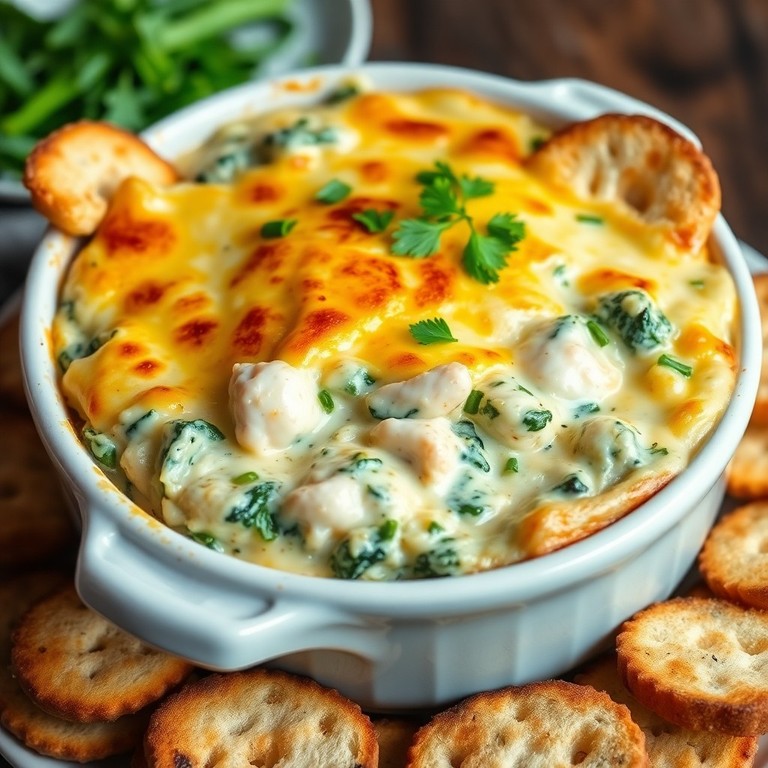 Seafood Spinach Artichoke Dip with Green Onions and Celery
