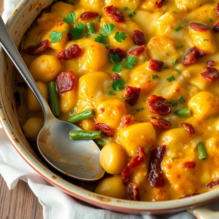 Knusprig überbackene Gnocchi mit Bohnen und Speck