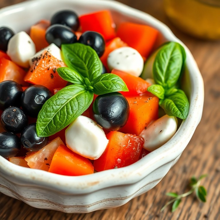 Средиземноморский салат с моцареллой и оливками