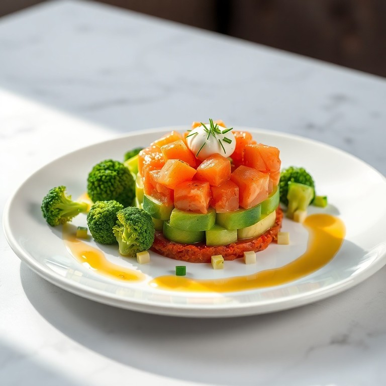 Tartare de Saumon et Avocat avec Pâté de Poivron