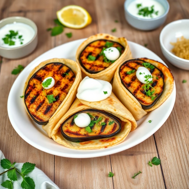 Wraps d’Aubergines Grillées et Yaourt dans Tortilla