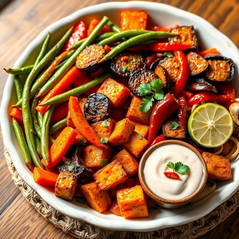 Geroosterde Indische groenteschotel met specerijen